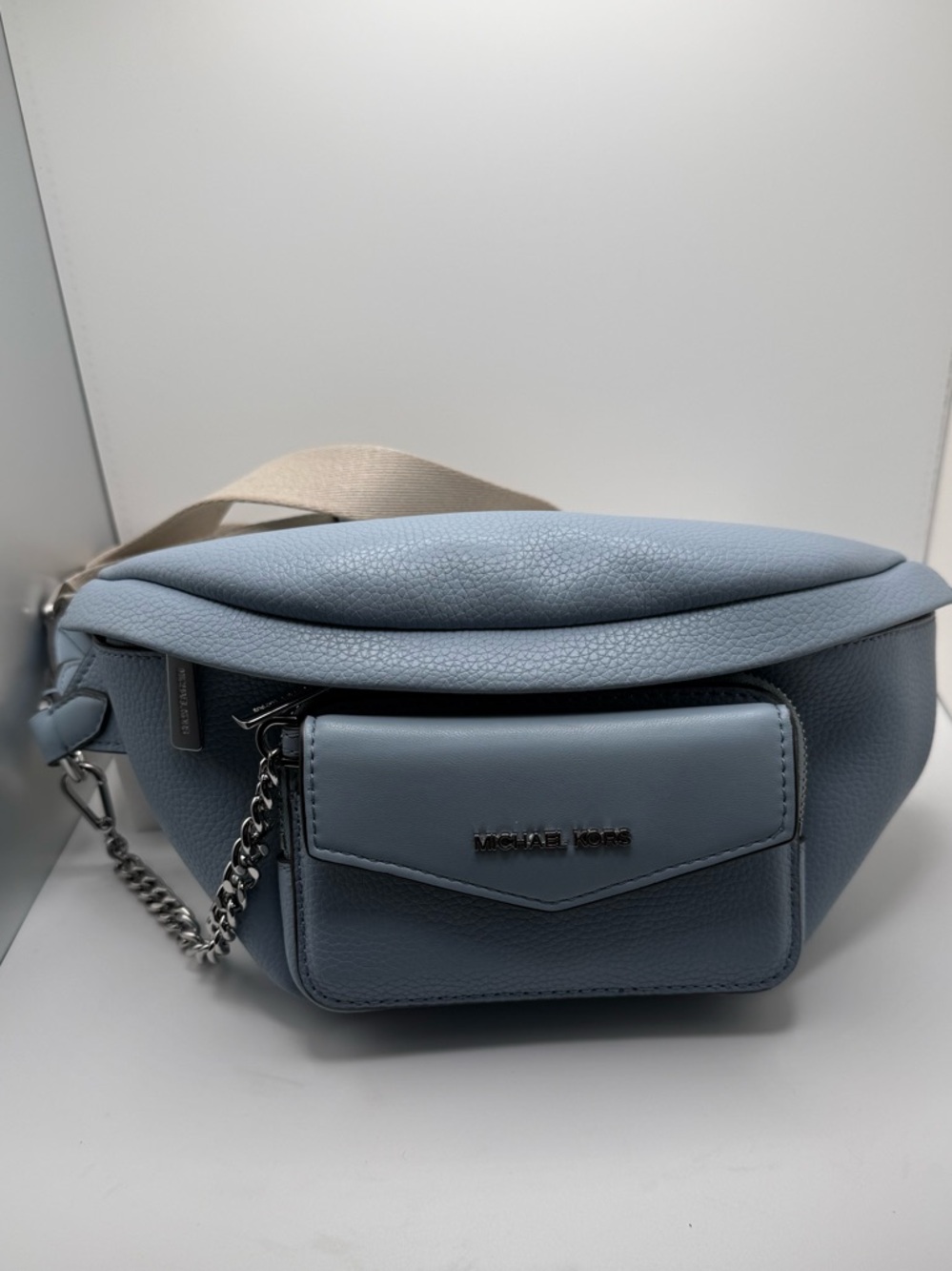 Michael Kors Light Blue Leather Crossbody Belt Bag with Front Pocket
